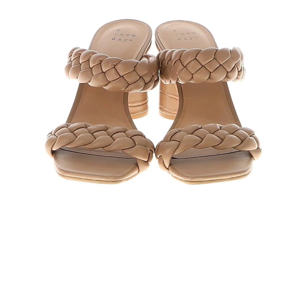 a new day Braided Tan Double-Strap Block Heel Sandals